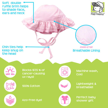 Flap Happy Baby Girls' Upf 50+ Double Ruffle Hat, Pink Stripe Seersucker, Large