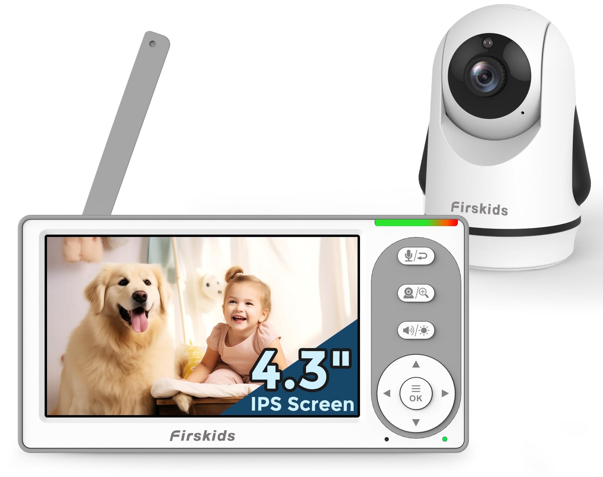 Firskids Baby Monitor, 4.3'' Ips Split-Screen Baby Monitor With Camera And Audio, No Wifi,No App, Two-Way Talk Night Vision Eco