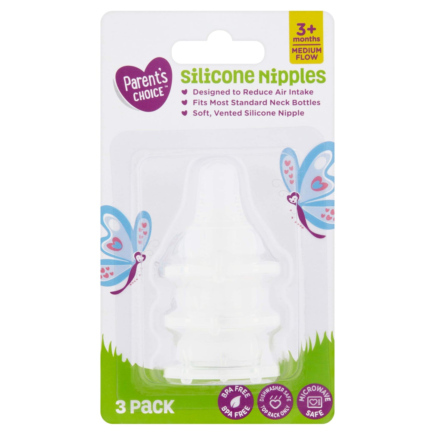 Silicone Nipples Parent'S Choice 3 Months Medium Flow Bpa Free
