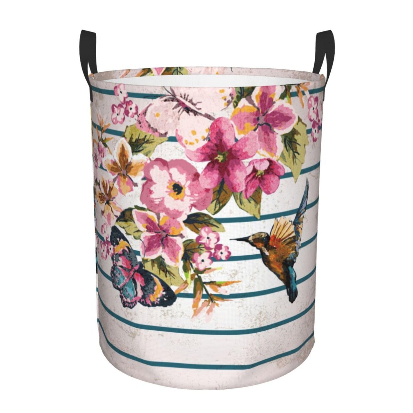 Pevtufa Bird And Floral Foldable Laundry Basket Organizer,Fabric Clothes Toy Storage Basket Nursery Hamper Storage Bin For House