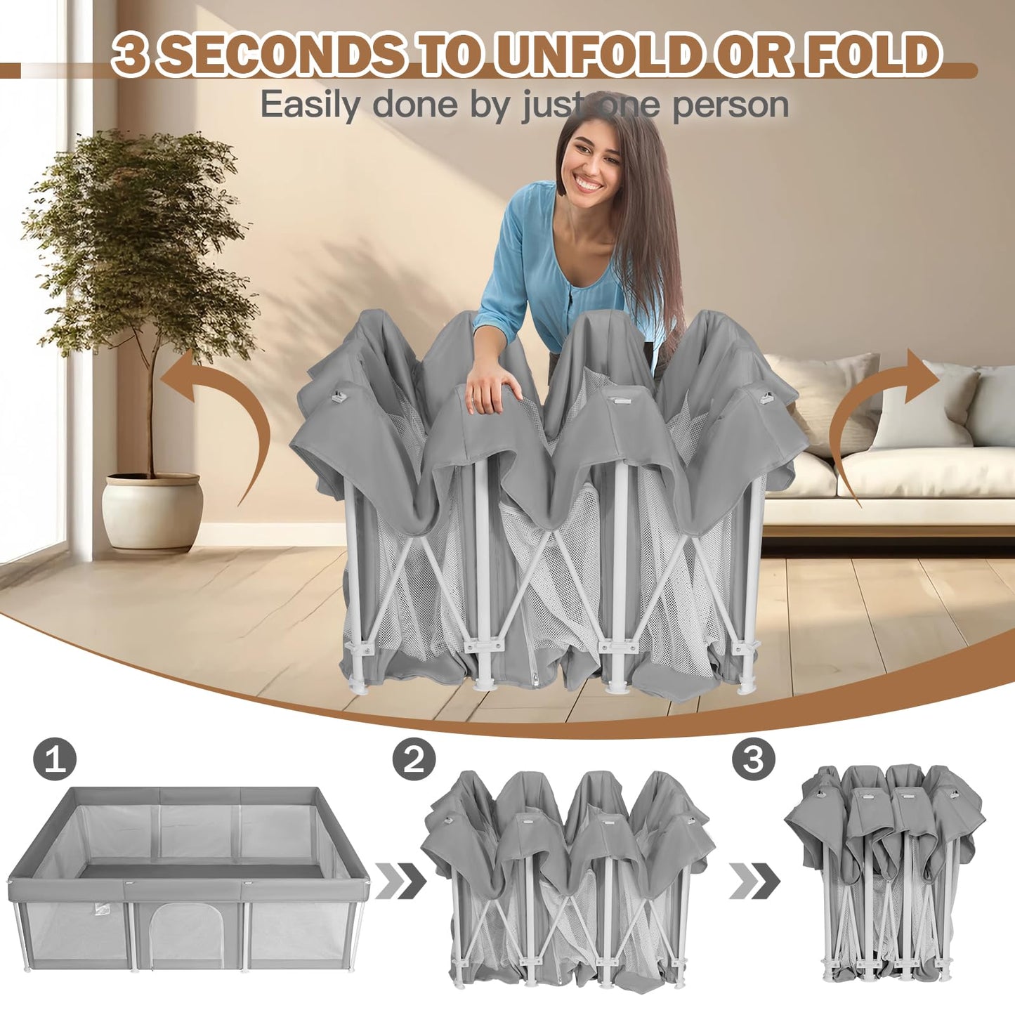 Foldable Large Baby Playpen 50'  71', Playard For Babies And Toddlers, Portable Safety Baby Fence Lightweight,No Installation,