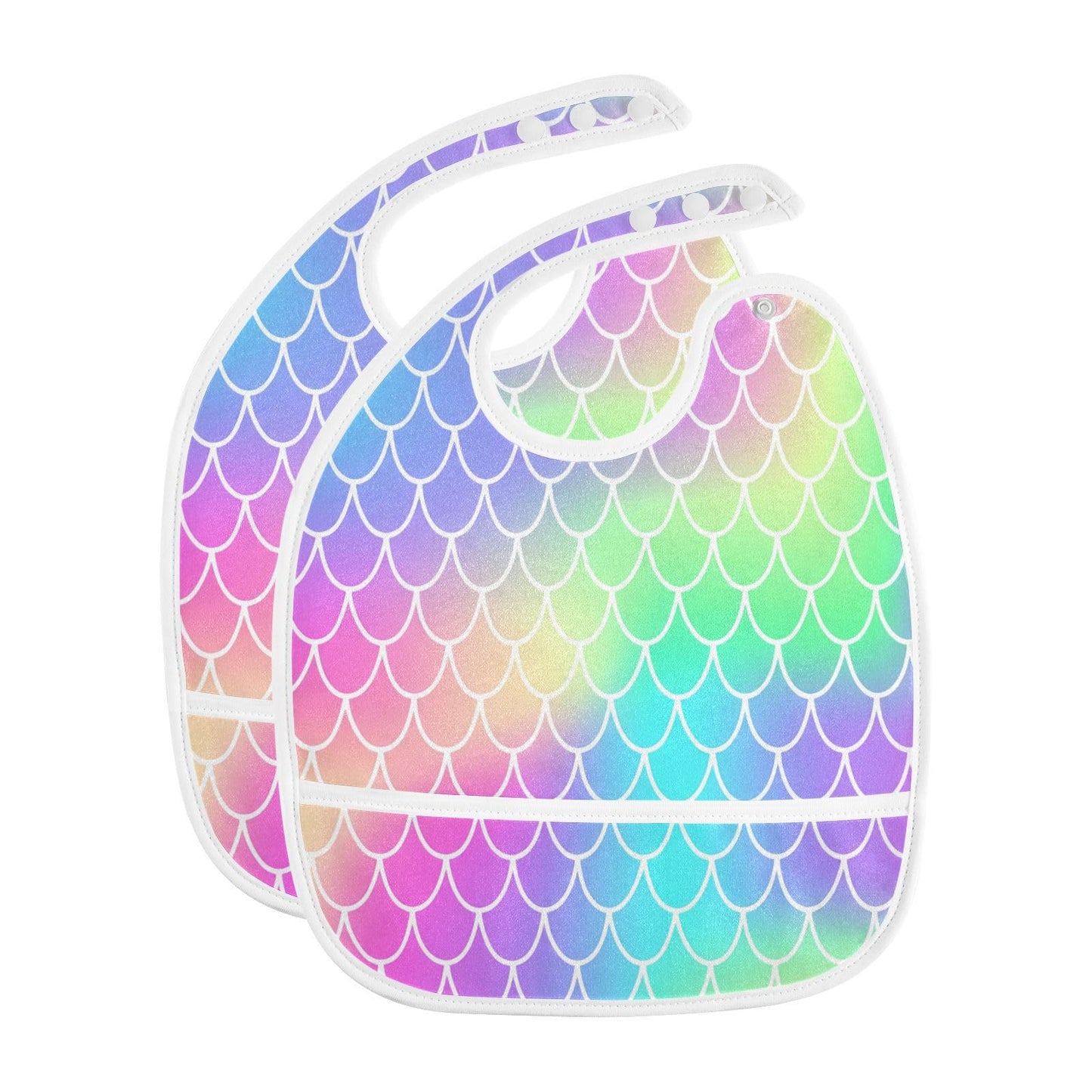 MCHIVER Mermaid Rainbow Pink Baby Bibs for Infant Boy Girl Waterproof Feeding Bib Apron with Food Cather Adjustable Cotton Food