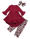 Bilison Toddler Baby Girl Clothes Solid Color Ruffle Tops Floral Pants With Headband Outfit Set