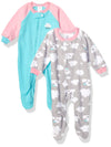 Gerber Toddler Baby Girls Flame Resistant Fleece Footed Pajamas 2-Pack, Blue/Pink Clouds, 4T