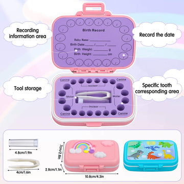 Caffox 2 Pack Tooth Holders For Kids Keepsake, Tooth Fairy Box, First Tooth Keepsake Box, Tooth Collection Container Boxes For L