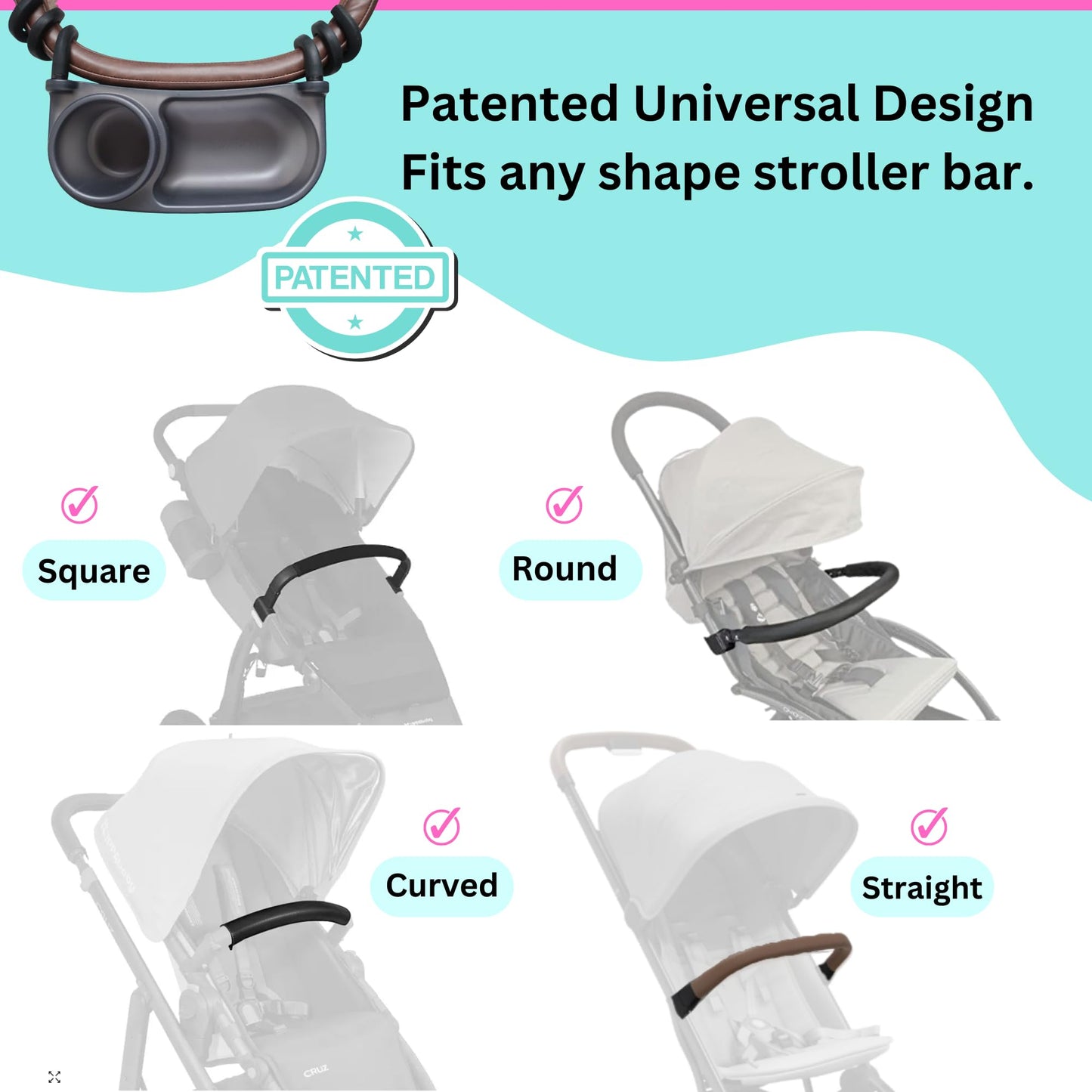 Universal Stroller Snack Tray | Stroller Cup Holder | Silicone Flexible Arms Grip Stroller Bar Stays In Place | Stroller Tray At