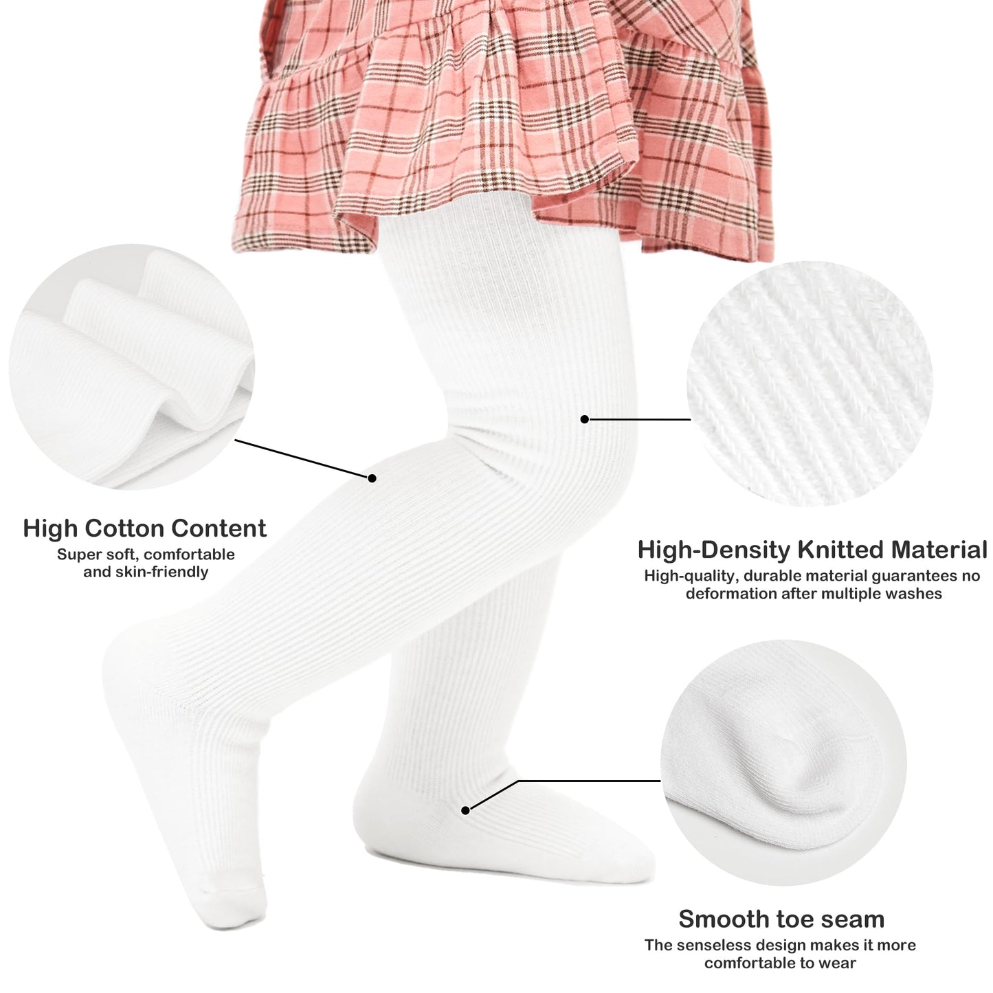 Stelle Toddler Girls Tights Baby Seamless Knit Thick Cotton Leggings Pantyhose(Infants/Kids/Childern)(Black+White,3Xs)