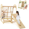 Infans 7 In 1 Kids Indoor Playground, Wooden Montessori Climber Playset With Tent Slide Climbing Rock Climbing Net, Playground J