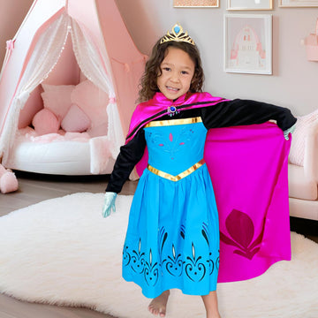 Cokos Box Girls Princess Elsa Coronation Dress Costume Set With Cape Cloak, Gloves, Tiara Crown, Blue, 9 Years