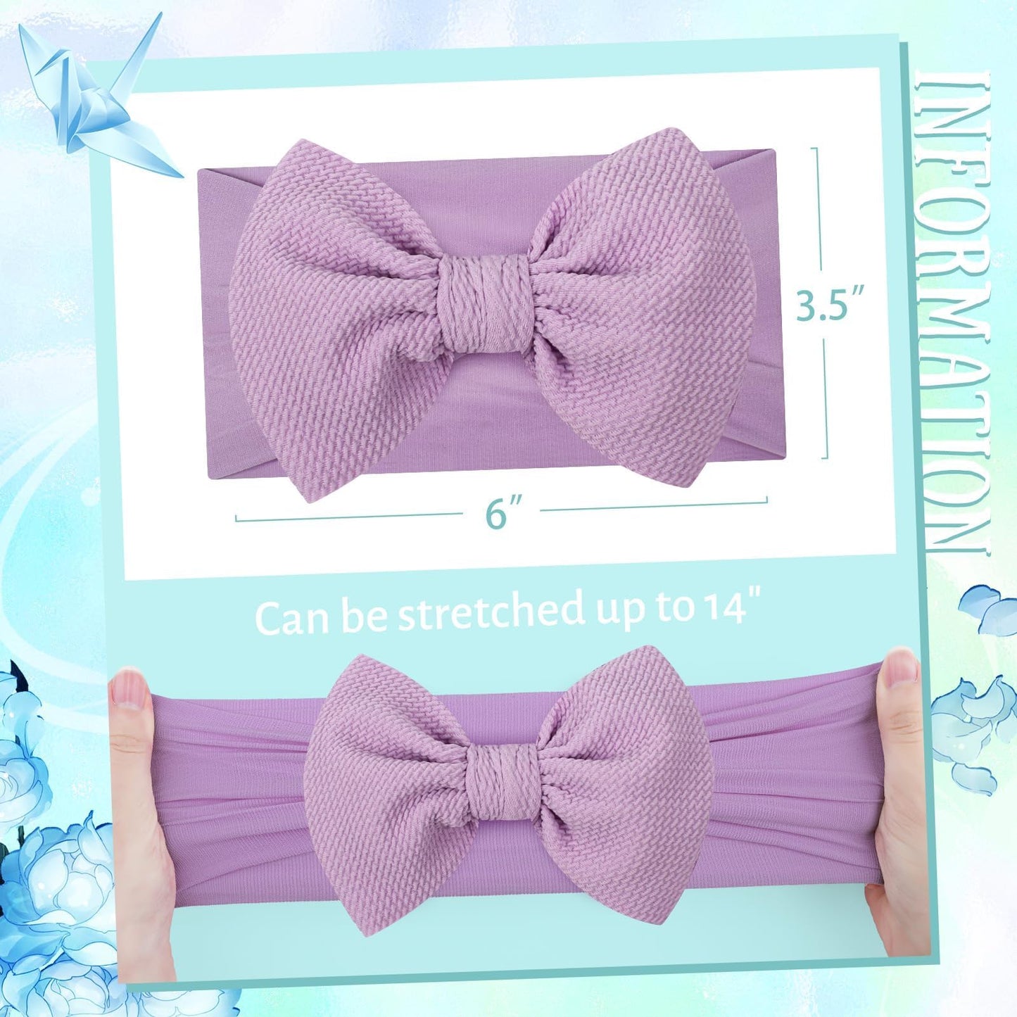 Lanmerry Big Bows Headbands For Baby Girls - Waffle Large Hair Accessories, Infant Toddler Headwrap 3 Pack Purple Ivory Light Bl