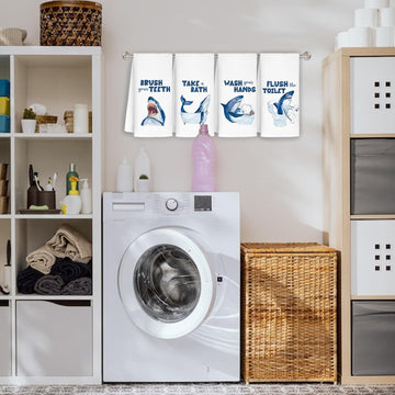 Jvpke Shark Kids Bathroom Decor Sets Of 4 - Shark Towels For Kids Bathroom, Shark Kids Bath Towels 16X24, Toddler Boys Girls Bat