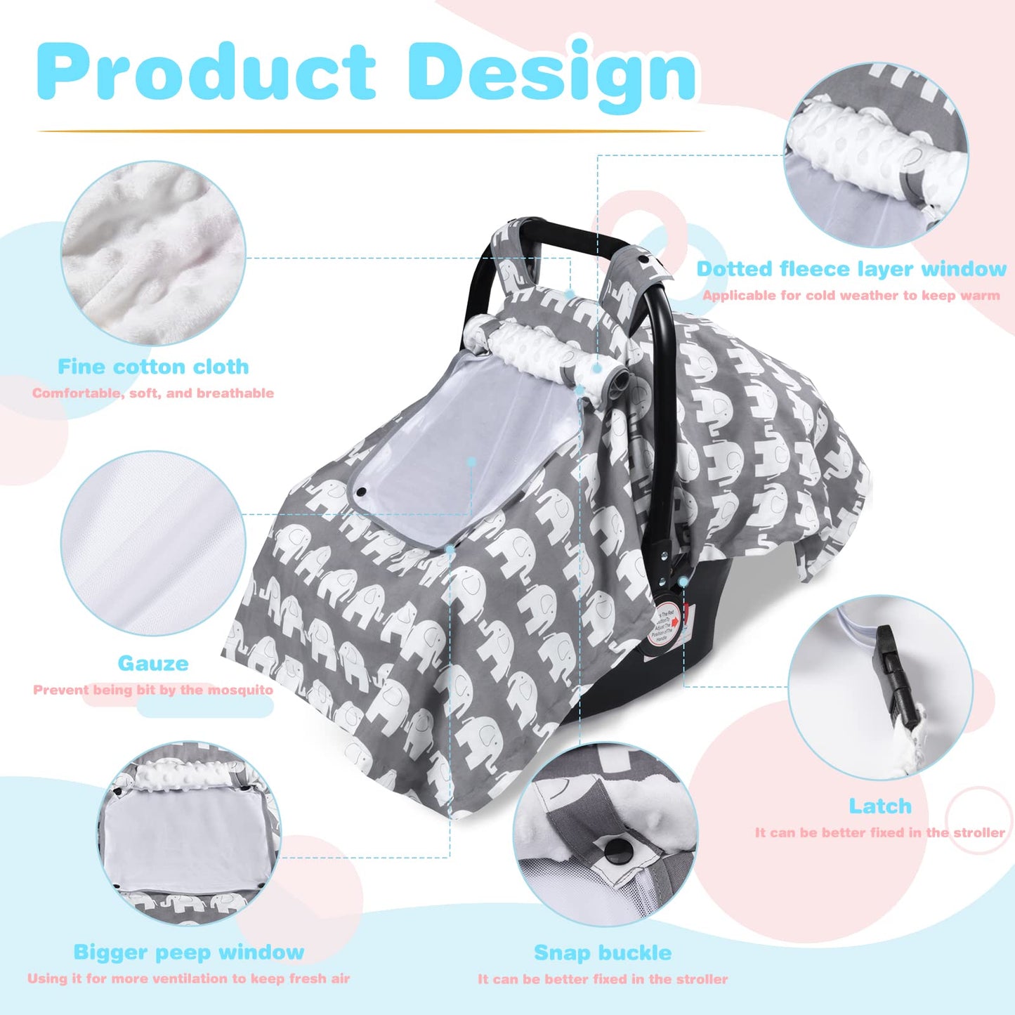 Car Seat Cover For Babies, Cotton Opening Minky Carseat Canopy For Newborn, Multiuse, Mom Nursing Breastfeeding Covers, Minky Bl