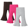 Sobowo Toddler Baby Girl Flare Pants 3 Pack Solid Ribbed Ruffle Bell Bottoms Pants Fall Outfits(Coffee/Rose/Gray, 6-9 Months)