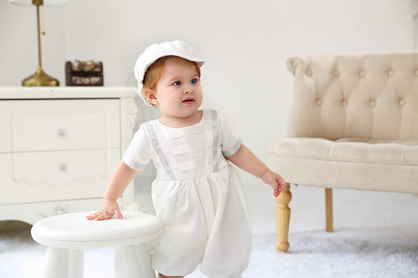 Glamulice White Infant Baby Boy Christening Baptism Outfit Christening Romper Baptism Clothes 6-12 Newborn Formal Party Baptism