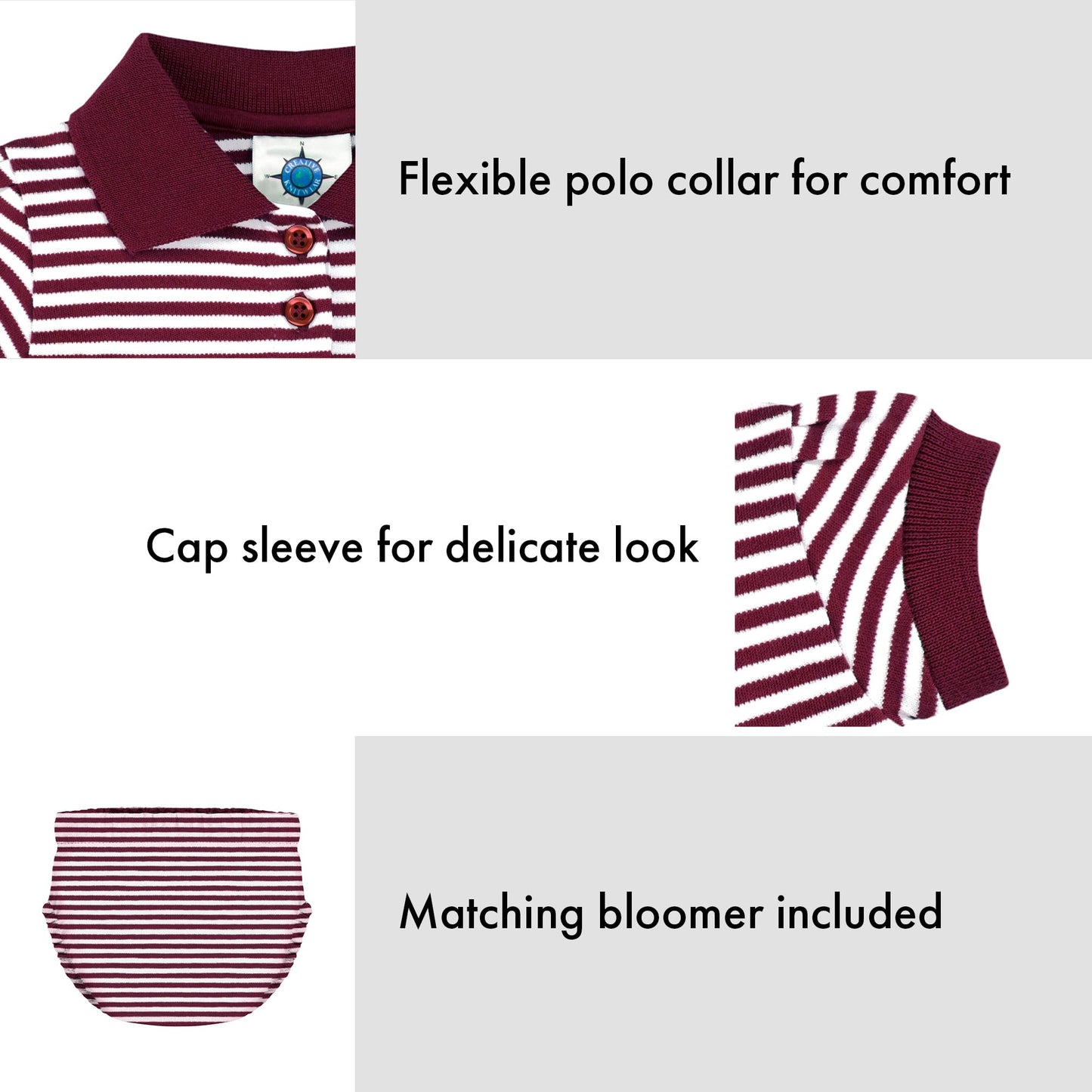 College Baby Striped Game Day Polo Dress With Bloomer - Montana Grizzlies Logo - Maroon/White - 0-3 Months