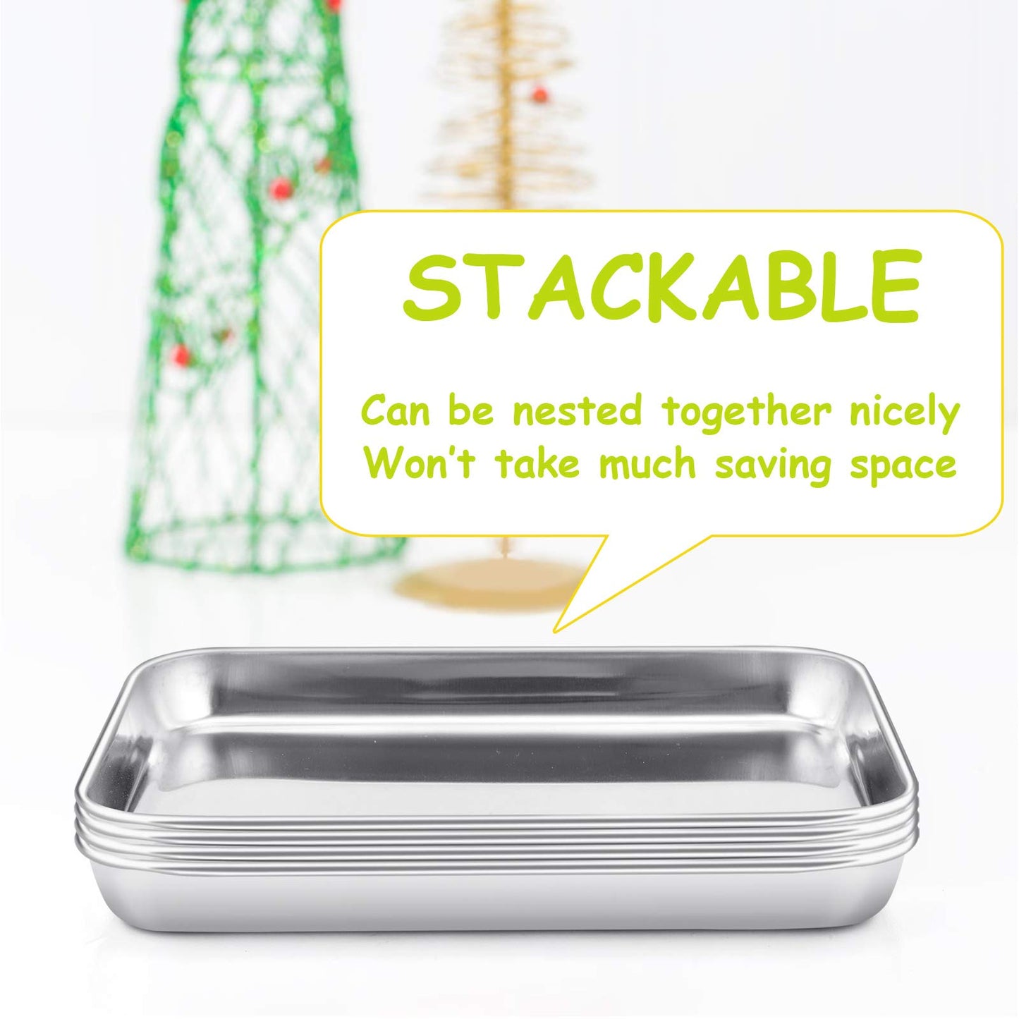 E-Far Stainless Steel Kids Plates, 4 Pieces Small Metal Dinner Dish Set For Kids Toddler Child, 9.4 X 7.3 X 1 , Non-Toxi