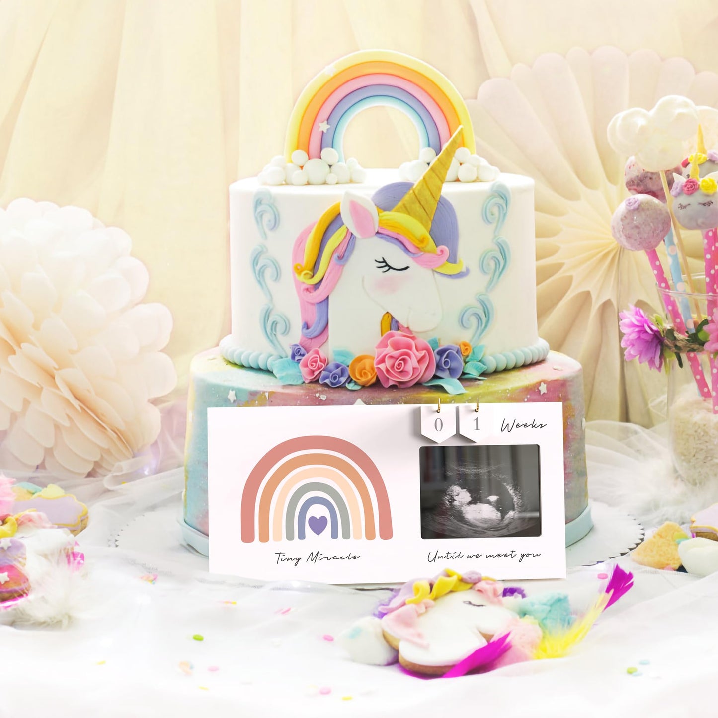 Rainbow Baby Sonogram Picture Frame Countdown Weeks, Pregnancy Announcement Ideas, 4'X3' Ultrasound Photo, Gender Reveal Baby-