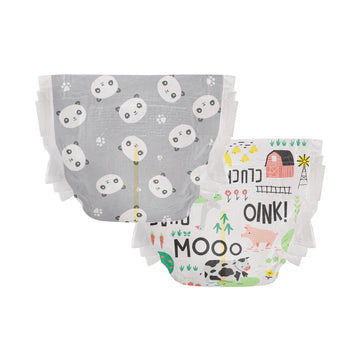 The Honest Company Clean Conscious Diapers | Plant-Based, Sustainable | Pandas + Barnyard Babies | Club Box, Size 2 (12-18 Lbs),