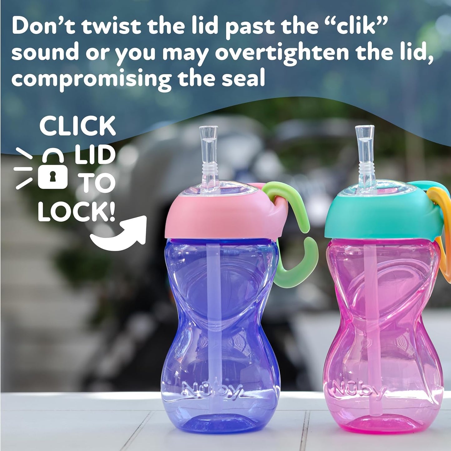 Nuby No-Spill Clik-It Flexi Straw Sippy Cup With Carabiner Clip - (3-Pack) 10 Oz - Baby Sippy Cup For 6+ Month Old With Easy Gri