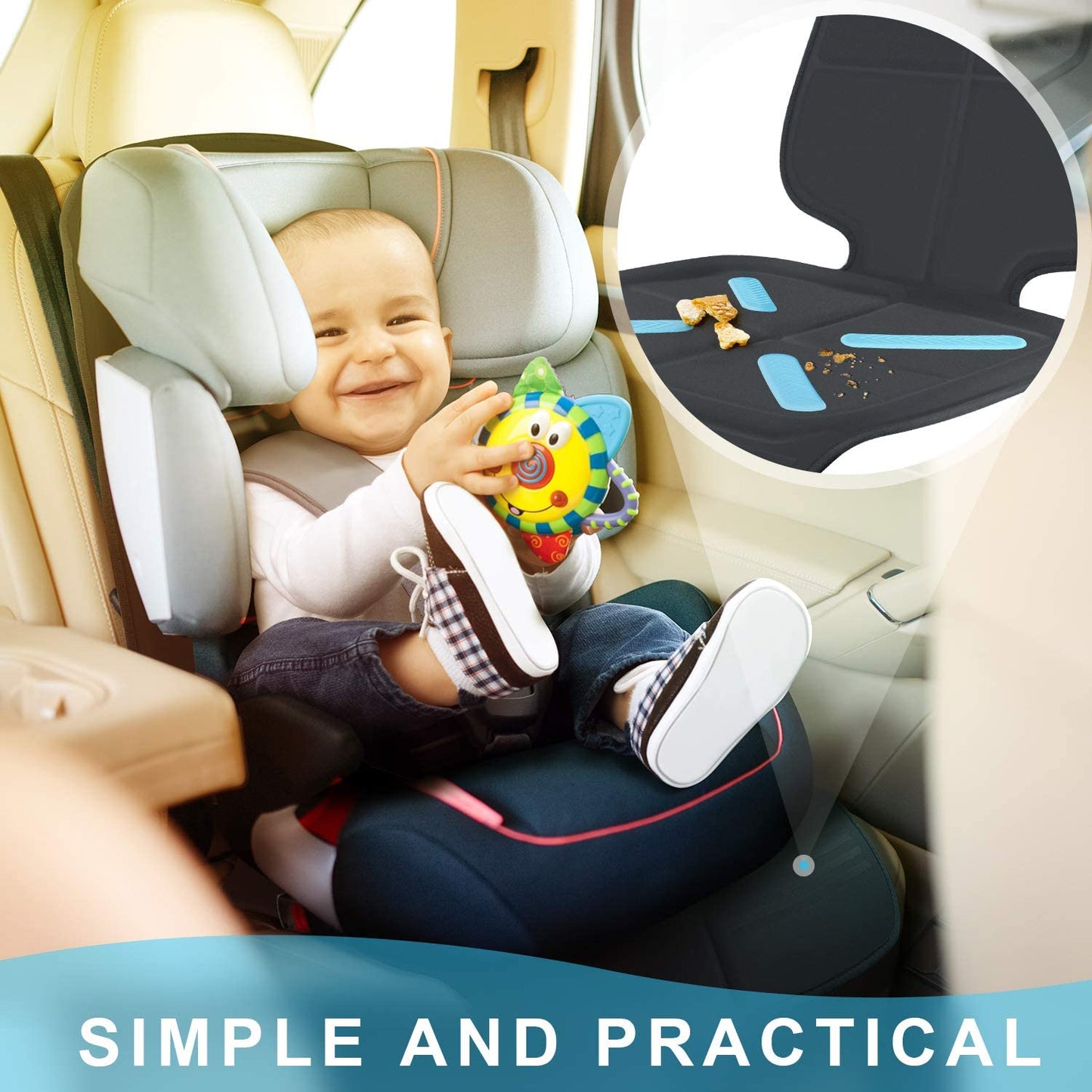 Car Seat Protector For Baby Child Car Seats, Shynerk Auto Seat Cover Mat For Under Carseat To Protect Automotive Vehicle Leather