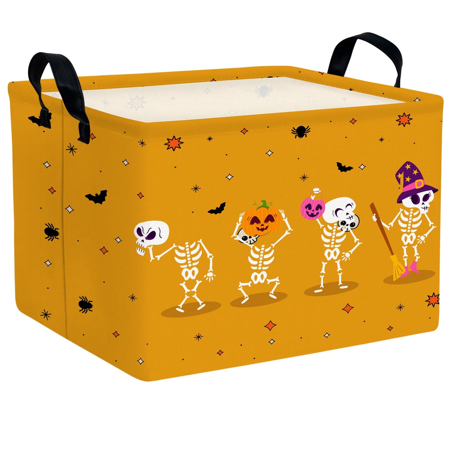 BOAMAU Large Halloween Themed Candy Gift Basket for KidsTrick or Treat Storage Bin Girls Boys Room D cor (Cute Yellow Skeleton