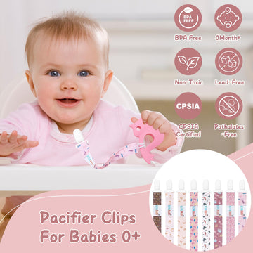 Alvababy Pacifier Clips 8 Pack Binky Paci Clip Holder Leashes For Baby Boys Girls 8Dp09-Da