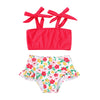 Younger Tree Toddler Girls Two Pieces Swimsuit Color Block Stripe Swimwear Summer Beach Bathing Suit 18M-5T(Red#Flower 2-3T)
