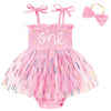 Titkkop Baby Girl 1St Birthday Clothes One Year Old Tulle Romper Sleeveless Bodysuit Cake Smash Outfits(Pink2,12-18M)