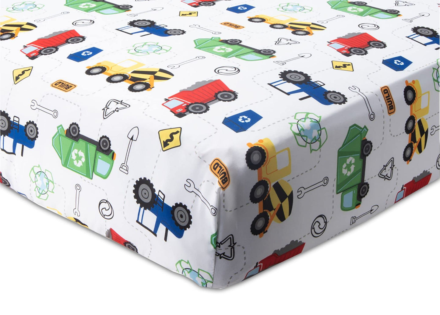 Baby Boom Funhouse Construction Area 4 Piece Toddler Bedding Set, Trucks - Includes Comforter, Sheet Set - Fitted + Top Sheet +