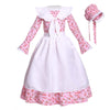 Vibsion Girls Prairie Pioneer Costume Pilgrim Dress Kids Floral Colonial Village Girl Costume Bonnet Apron Set Pink Xxl