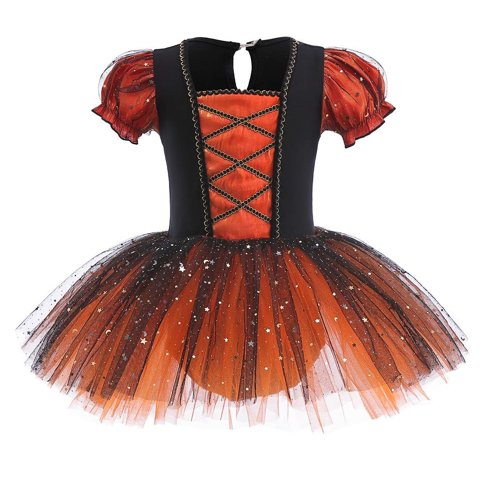 DYMCII Baby Girls Princess Ballet Dress Short Sleeve Leotards Skirted Tutu Witch Halloween Christmas Party Fancy Costume Orange