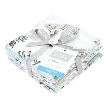 Hudson Baby Unisex Baby Flannel Cotton Washcloths 12-Pack, Neutral Dino World, One Size