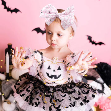 Yanjie Halloween Baby Headbands Bow Ghost Hair Bow Baby Pink Halloween Bow Baby White Halloween Bows Newborn Bows Infant Hallowe