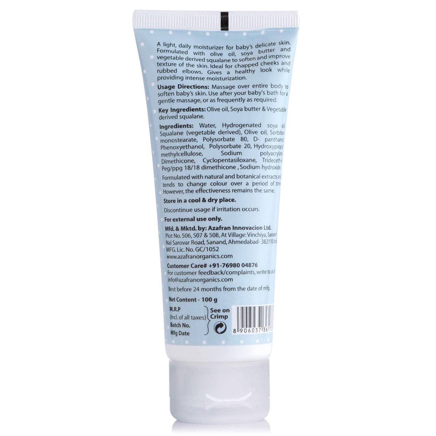 Azafran Organics Baby Nourishing Cream, 3.53Oz - Gentle Moisturizing Cream With Olive Oil And Vegetable Derived Squalene, No Har
