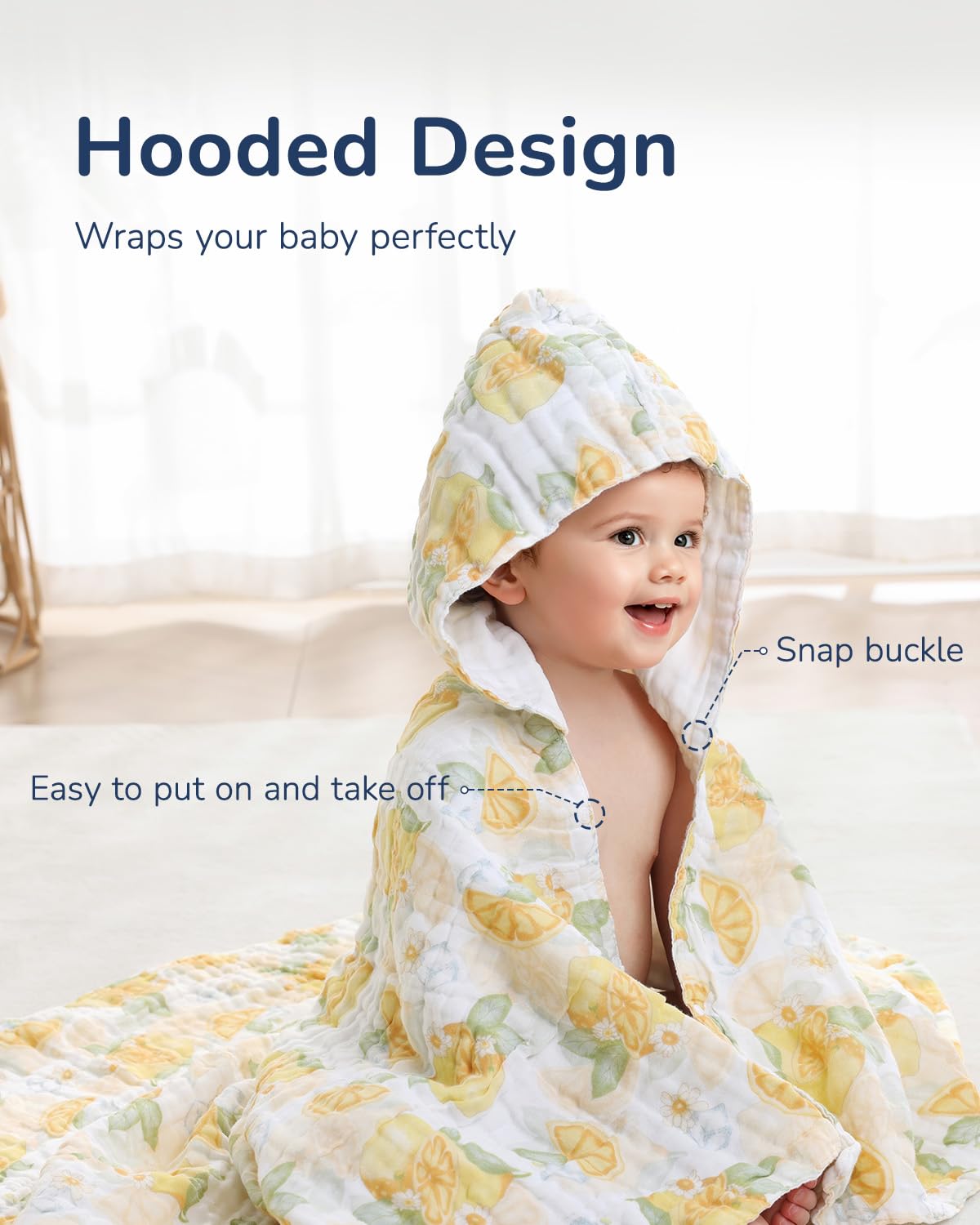 Usbettas Muslin Baby Hooded Towel, Ultra Soft And Highly Absorbent Toddler Bath Towel, 100% Muslin Cotton Bath Wrap For Babies -