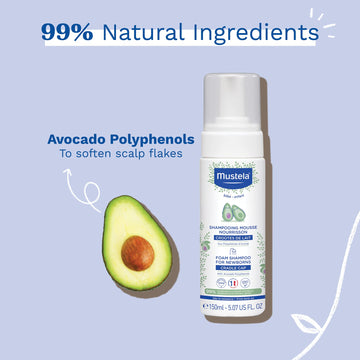 Mustela Cradle Cap Foam Shampoo For Newborn - Fragrance-Free Baby Shampoo For Seborrheic Dermatitis - Helps To Minimize Scalp Fl