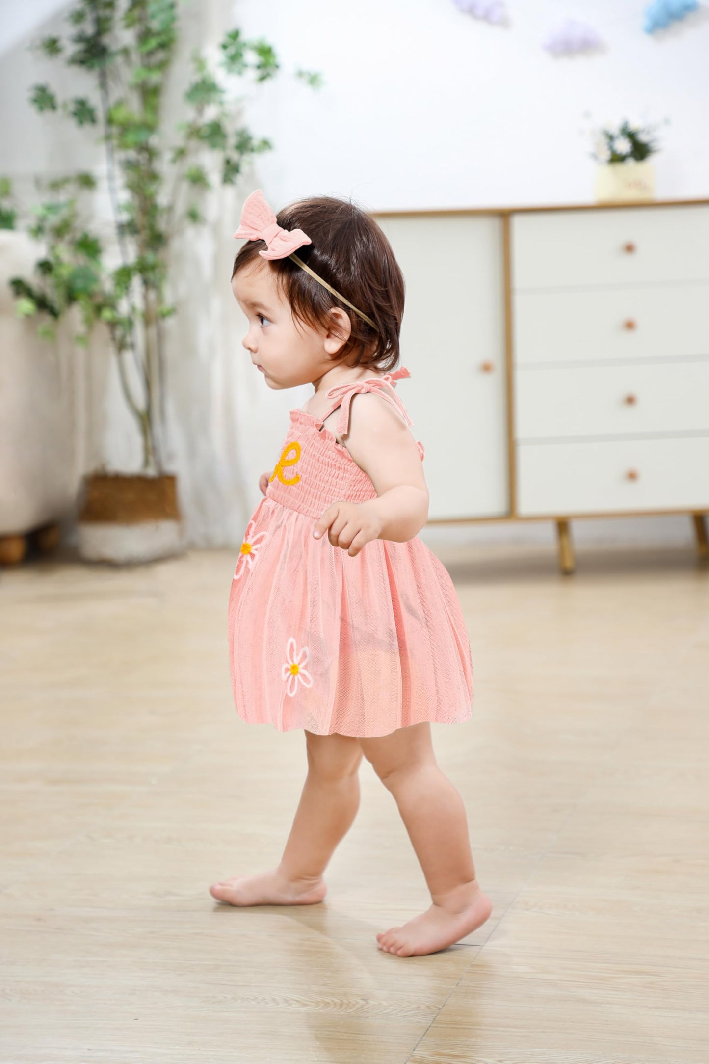 Titkkop Baby Girl 1St Birthday Clothes One Year Old Tulle Romper Sleeveless Bodysuit Cake Smash Outfits(Pink6,12-18M)