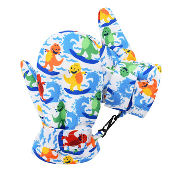 Kids Mittens Toddler Snow Gloves Fleece Child Ski Glove Waterproof Winter Mitten For Kids Boys Girls Surfing Dinosaur Mittens L
