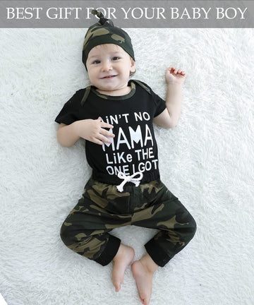 Nzrvaws Baby Boy Clothes Newborn Boy Outfit 3-6 Months Romper Short Sleeve Ain 'T No Mama Like The One I Got Top Camouflage Long