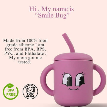 Fumiko Sippy Cups For Toddlers 1-3 - Adorable Personality Designs, Built-In Straw Lock, Easy-Grip Handles, (Smile Bug)