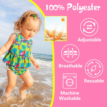 Babygoal Baby Girl Swim Diapers 3 Pack For 8M-3T Babies And Toddlers, Reusable Adjustable Washable For Swimming Lessons-Leaves,