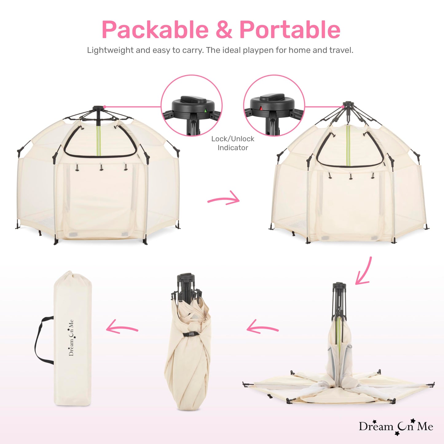 Dream On Me Pop Up Children Playpen In French White, Easy Set Up For Babies And Toddlers, Breathable Mesh Sides, One Hand Easy F