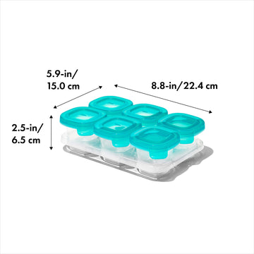 Oxo Tot Silicone Baby Food Storage Containers, Teal, Set Of Six 2Oz Containers