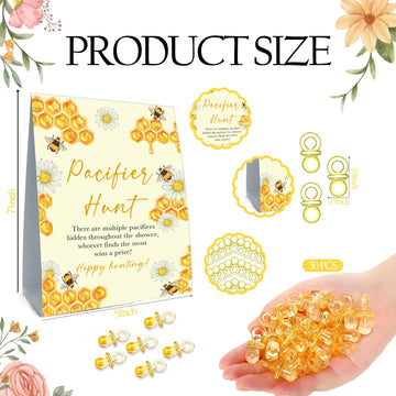 Guawubiang Mini Pacifiers Baby Shower Game, Pacifiers Hunt Sign, Honey Themed Baby Shower Game Set, 50Pcs Yellow Mini Pacifiers