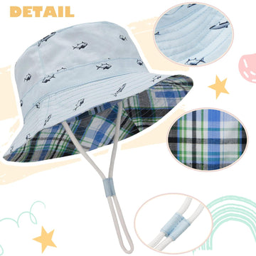 Durio Baby Bucket Sun Hat Toddler Hats Boys Summer Sun Hats For Kids Beach Hat 2Pack Beige/Blue 0-3 Months