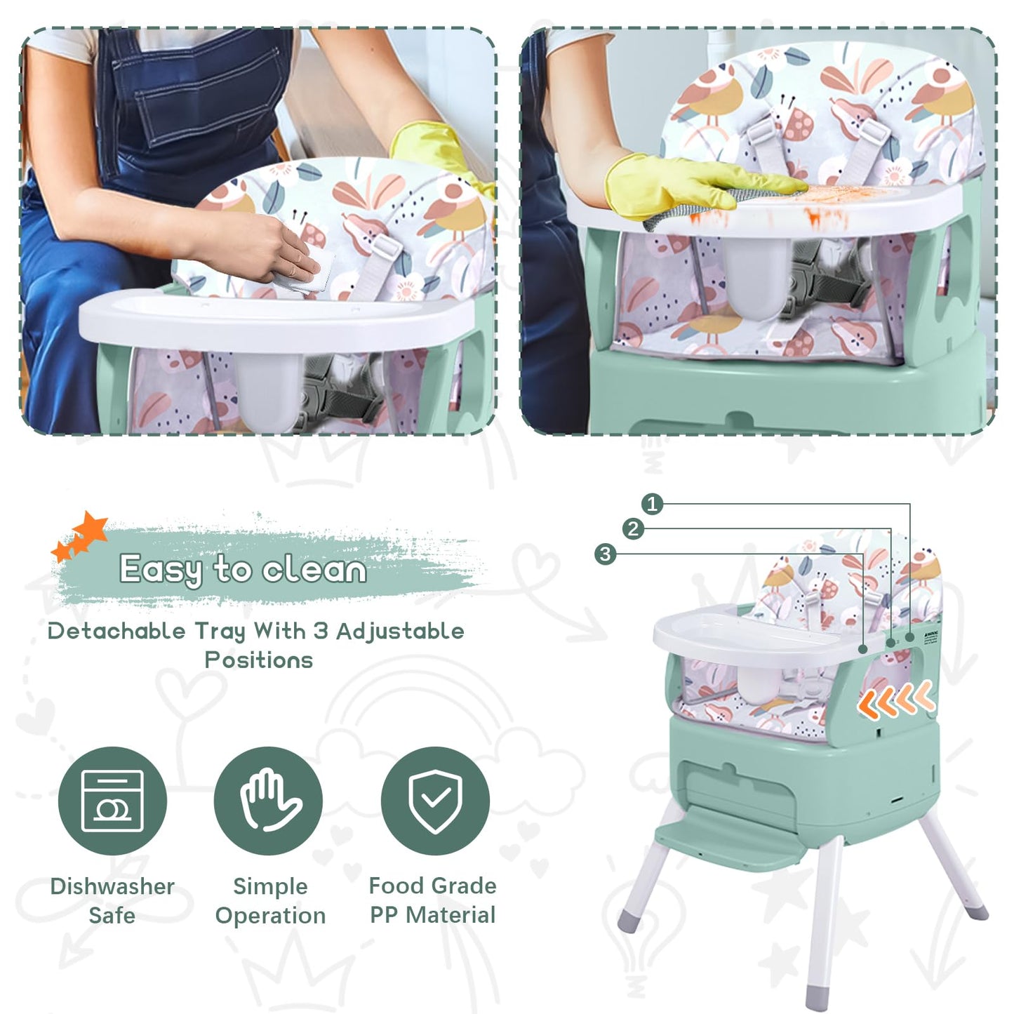 4 In 1 Portable Baby High Chair,Convertible Highchair For Babies And Toddlers-Foldable Infant Booster Seat,Carry Small Box,Dinin