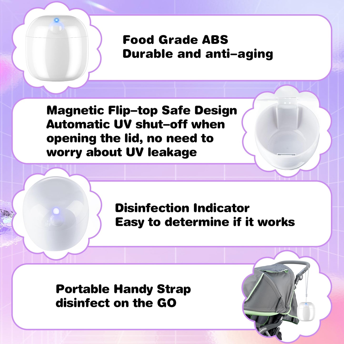 Qualirey Portable Pacifier Disinfection, Mini Uv Light Disinfection, 99.99% Disinfection In 3 Mins, Usb Rechargeable, Mini Uv-C