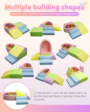 Auksay Baby Climbing Blocks, Soft Play Set for Crawling Baby 6-12 Months, Anti-Slip Particles Bottom & hook and loop Connectors,