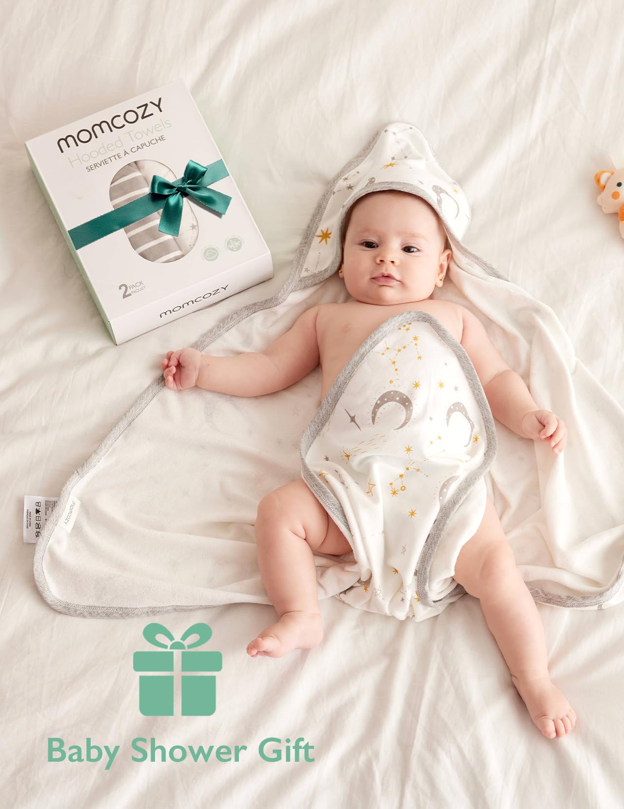 Momcozy Baby Hooded Towel, 2 Pack Cotton Bath Towel For Boy Or Girl, Super Soft Baby Towel With Original Design, Shower Gifts Fo