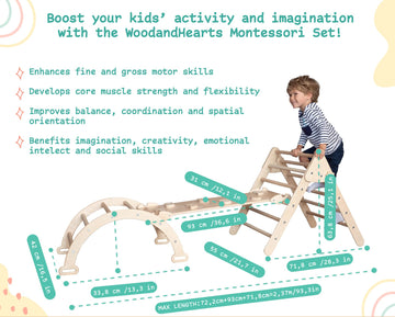 Woodandhearts 3 In 1 Triangle Set, Montessori Baby Climbing Set - Triangle Gym - Toddler Jungle Gym - Climbing Toys For Toddlers